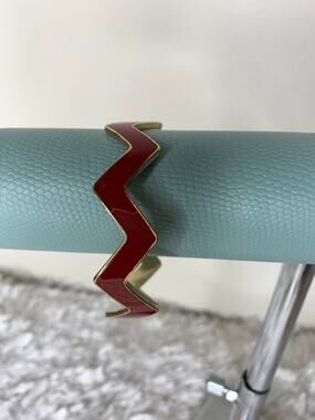 Brick Red Zig Zag Chevron Bangle Bracelet Gold Edges 2.75" diameter